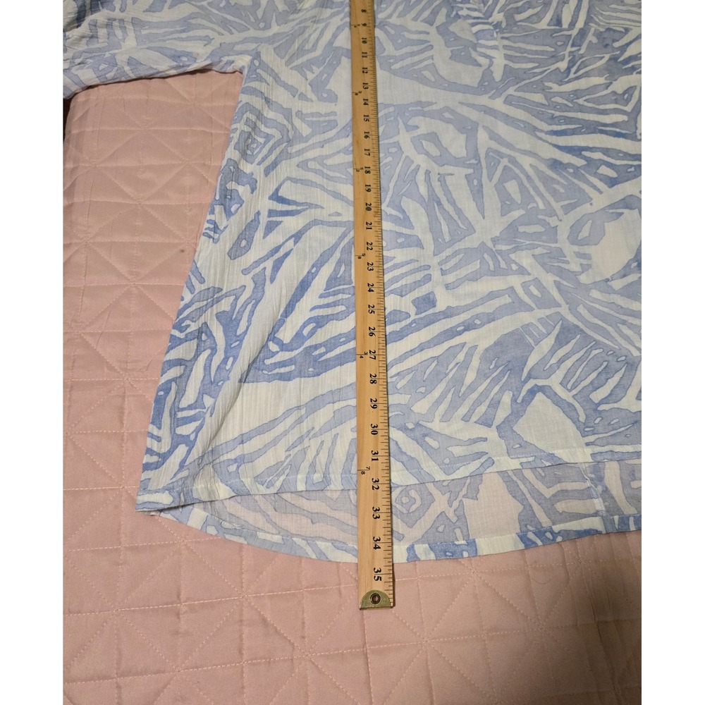 H&M Blue White Abstract Print Cotton Linen Tunic Top Oversized Blouse Medium - Picture 6 of 7